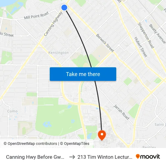 Canning Hwy Before Gwenyfred Rd to 213 Tim Winton Lecture Theatre map