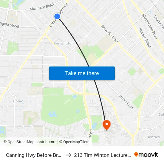 Canning Hwy Before Brandon St to 213 Tim Winton Lecture Theatre map