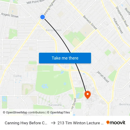 Canning Hwy Before Collins St to 213 Tim Winton Lecture Theatre map