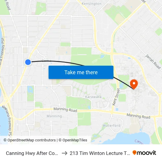Canning Hwy After Coode St to 213 Tim Winton Lecture Theatre map