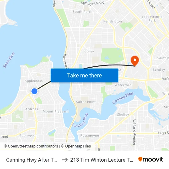 Canning Hwy After Tain St to 213 Tim Winton Lecture Theatre map