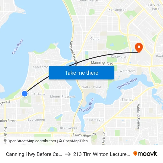 Canning Hwy Before Cantray Av to 213 Tim Winton Lecture Theatre map