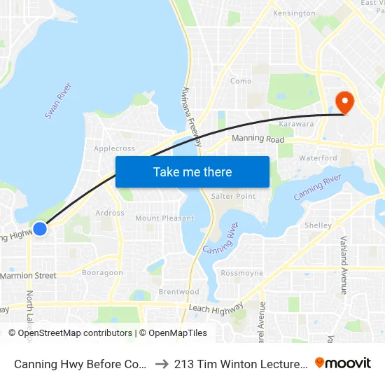 Canning Hwy Before Coverley St to 213 Tim Winton Lecture Theatre map