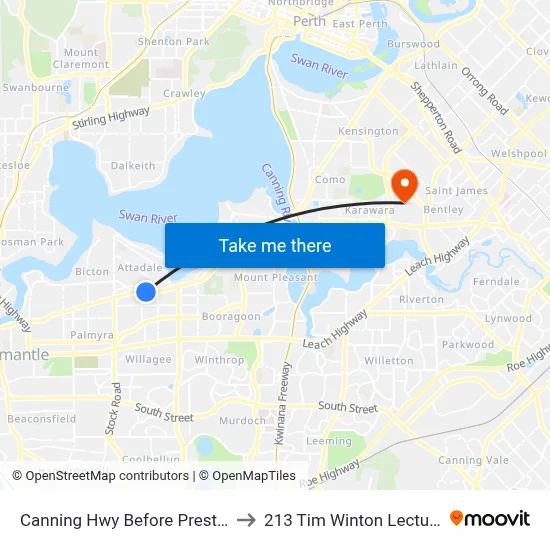 Canning Hwy Before Preston Point Rd to 213 Tim Winton Lecture Theatre map