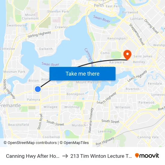 Canning Hwy After Hope Rd to 213 Tim Winton Lecture Theatre map