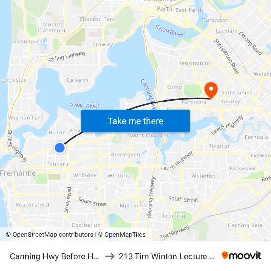 Canning Hwy Before Harris St to 213 Tim Winton Lecture Theatre map