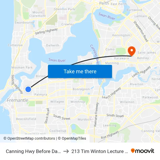 Canning Hwy Before Dalgety St to 213 Tim Winton Lecture Theatre map