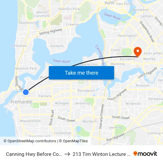 Canning Hwy Before Council Pl to 213 Tim Winton Lecture Theatre map