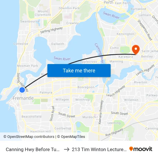 Canning Hwy Before Tuckfield St to 213 Tim Winton Lecture Theatre map