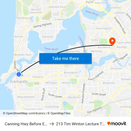 Canning Hwy Before East St to 213 Tim Winton Lecture Theatre map