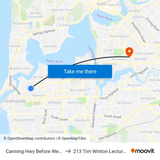 Canning Hwy Before Westbury Cr to 213 Tim Winton Lecture Theatre map