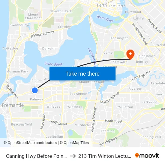 Canning Hwy Before Point Walter Rd to 213 Tim Winton Lecture Theatre map