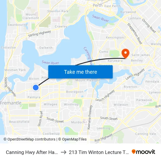 Canning Hwy After Harris St to 213 Tim Winton Lecture Theatre map