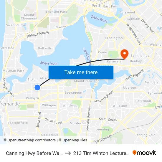 Canning Hwy Before Waddell Rd to 213 Tim Winton Lecture Theatre map