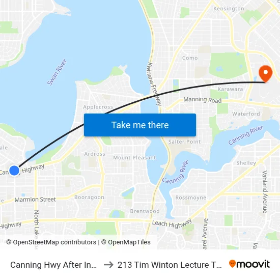 Canning Hwy After Ince Rd to 213 Tim Winton Lecture Theatre map