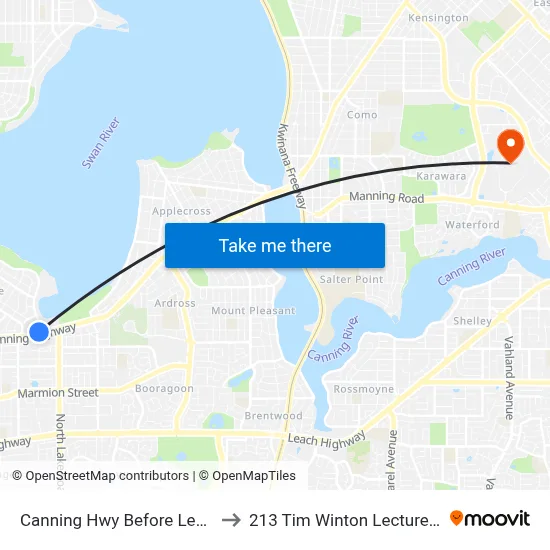 Canning Hwy Before Lentona Rd to 213 Tim Winton Lecture Theatre map