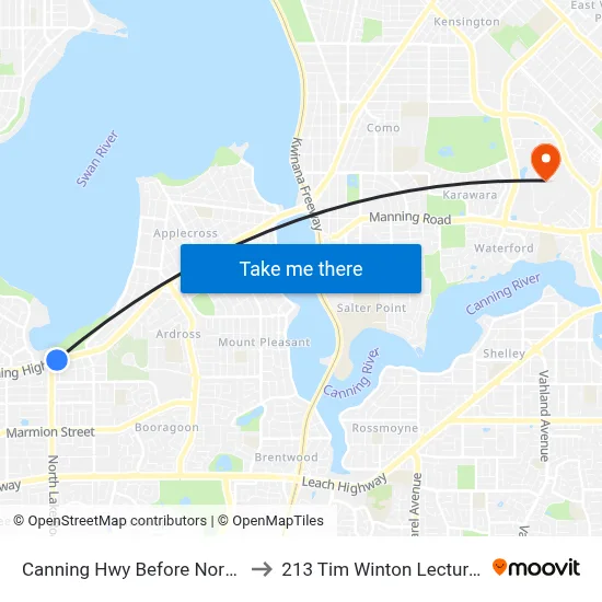 Canning Hwy Before North Lake Rd to 213 Tim Winton Lecture Theatre map