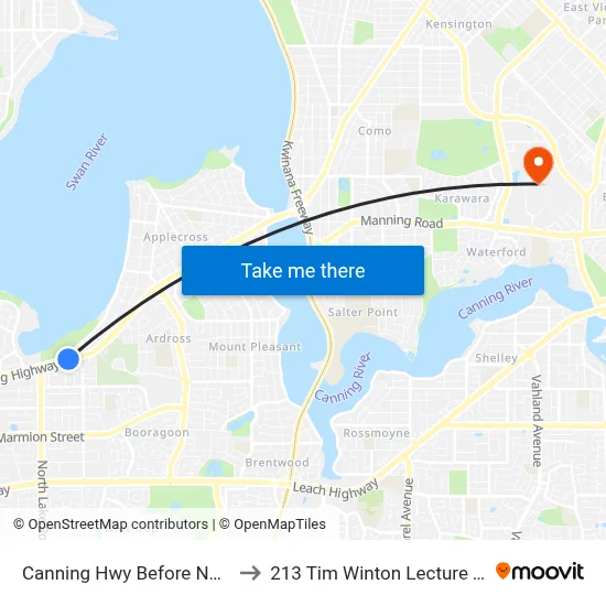 Canning Hwy Before Norma Rd to 213 Tim Winton Lecture Theatre map