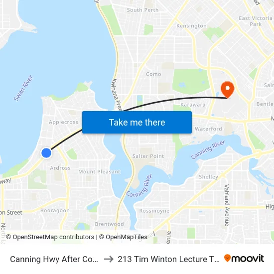 Canning Hwy After Collier St to 213 Tim Winton Lecture Theatre map