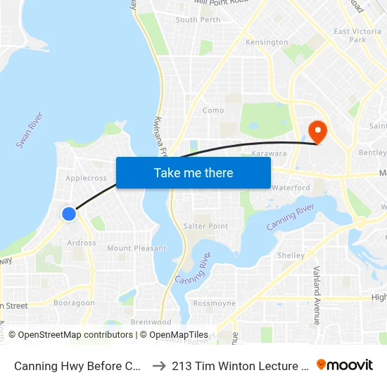 Canning Hwy Before Conon Rd to 213 Tim Winton Lecture Theatre map