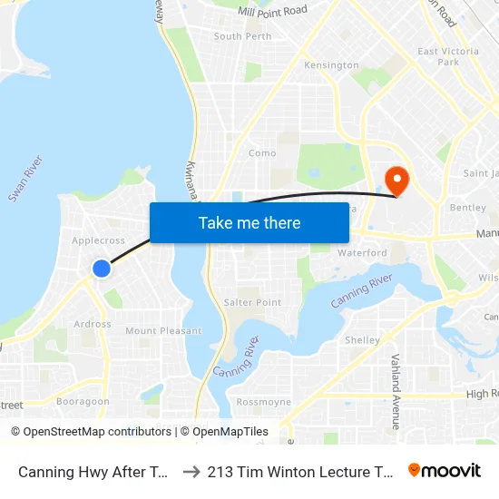 Canning Hwy After Tain St to 213 Tim Winton Lecture Theatre map