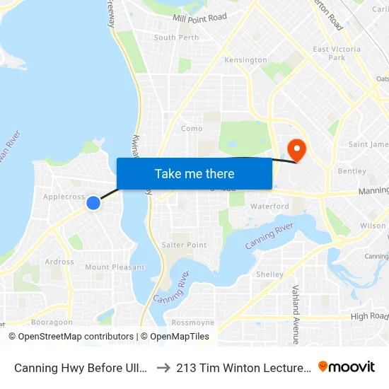 Canning Hwy Before Ullapool Rd to 213 Tim Winton Lecture Theatre map
