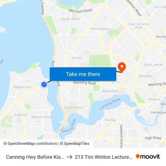 Canning Hwy Before Kishorn Rd to 213 Tim Winton Lecture Theatre map