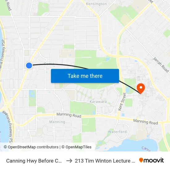 Canning Hwy Before Coode St to 213 Tim Winton Lecture Theatre map