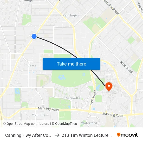 Canning Hwy After Comer St to 213 Tim Winton Lecture Theatre map