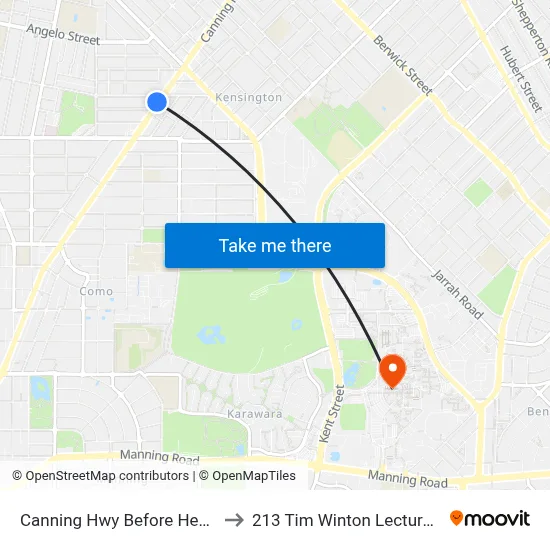 Canning Hwy Before Hensman St to 213 Tim Winton Lecture Theatre map