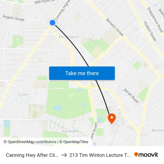 Canning Hwy After Cliffe St to 213 Tim Winton Lecture Theatre map