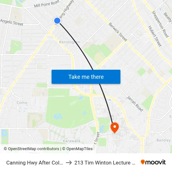 Canning Hwy After Collins St to 213 Tim Winton Lecture Theatre map