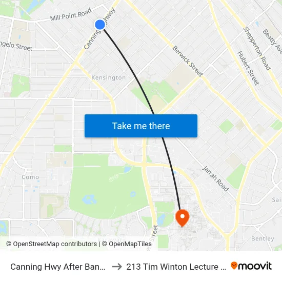 Canning Hwy After Banksia Tce to 213 Tim Winton Lecture Theatre map