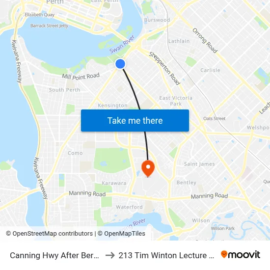 Canning Hwy After Berwick St to 213 Tim Winton Lecture Theatre map