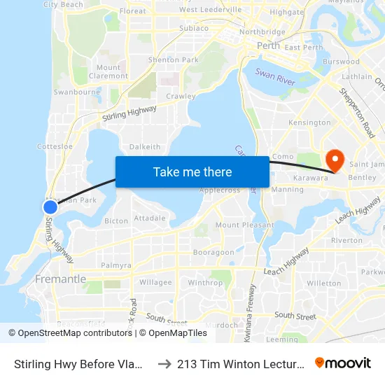 Stirling Hwy Before Vlamingh Pde to 213 Tim Winton Lecture Theatre map