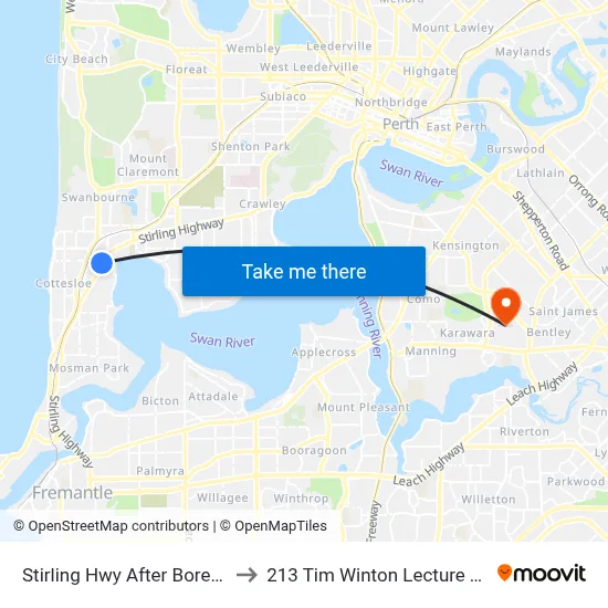 Stirling Hwy After Boreham St to 213 Tim Winton Lecture Theatre map