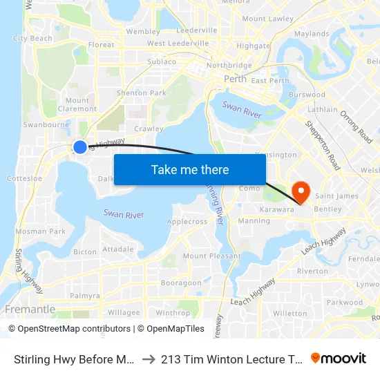 Stirling Hwy Before Mary St to 213 Tim Winton Lecture Theatre map