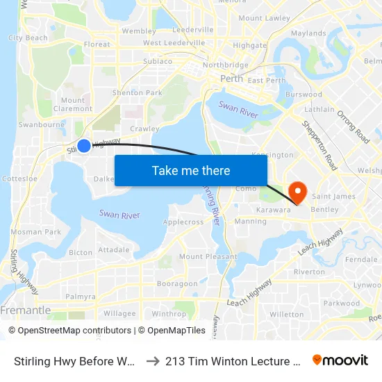 Stirling Hwy Before Walter St to 213 Tim Winton Lecture Theatre map