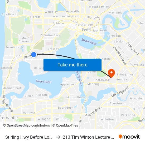 Stirling Hwy Before Loftus St to 213 Tim Winton Lecture Theatre map