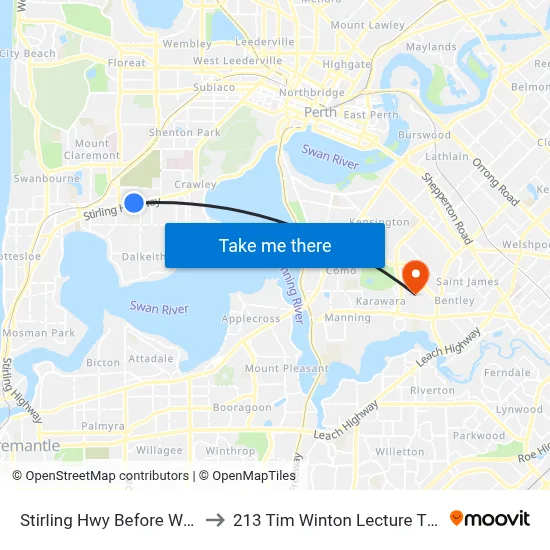 Stirling Hwy Before Weld St to 213 Tim Winton Lecture Theatre map