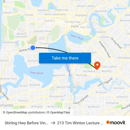 Stirling Hwy Before Vincent St to 213 Tim Winton Lecture Theatre map