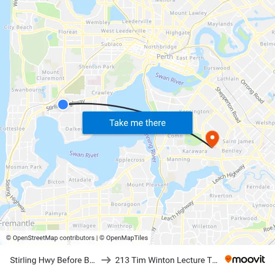 Stirling Hwy Before Bay Rd to 213 Tim Winton Lecture Theatre map