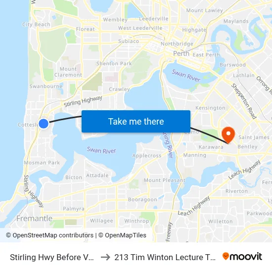 Stirling Hwy Before Vera St to 213 Tim Winton Lecture Theatre map