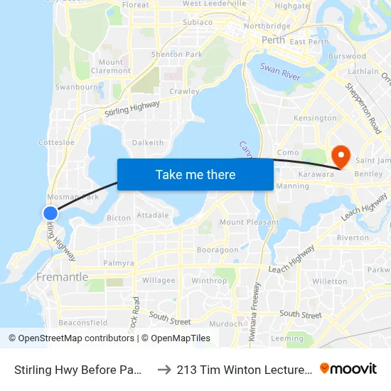 Stirling Hwy Before Pamment St to 213 Tim Winton Lecture Theatre map