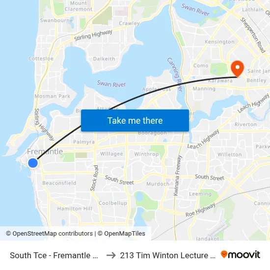 South Tce - Fremantle Hospital to 213 Tim Winton Lecture Theatre map