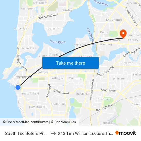 South Tce Before Price St to 213 Tim Winton Lecture Theatre map