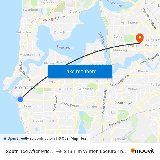 South Tce After Price St to 213 Tim Winton Lecture Theatre map