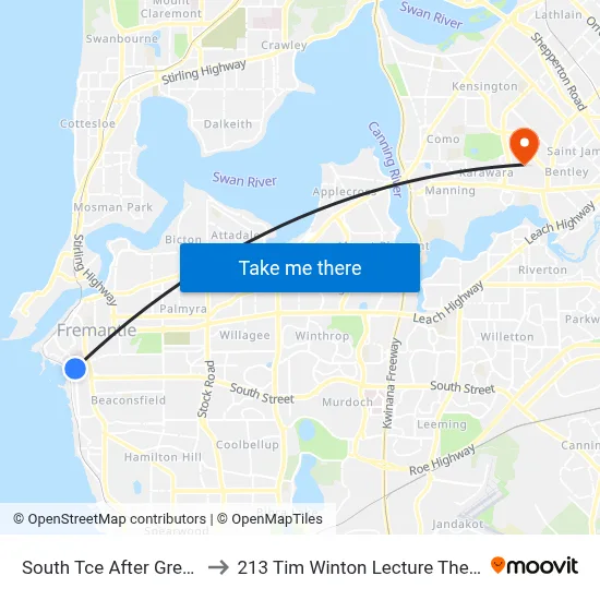 South Tce After Grey St to 213 Tim Winton Lecture Theatre map