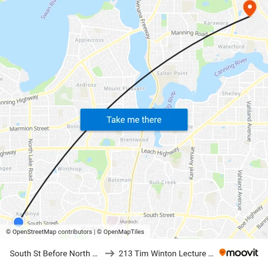 South St Before North Lake Rd to 213 Tim Winton Lecture Theatre map