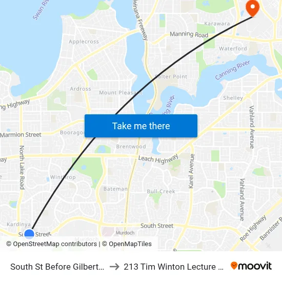 South St Before Gilbertson Rd to 213 Tim Winton Lecture Theatre map